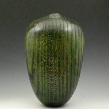 Green & Black Vessel, #456, 12 3/8"H x 8"Dia. Sandtextured Pin Oak 