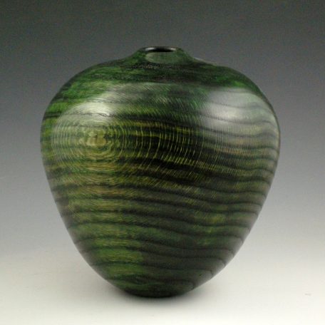 Oval Green Vessel, #461,  9"H x 8 1/4"Dia. Sandtextured Pin Oak