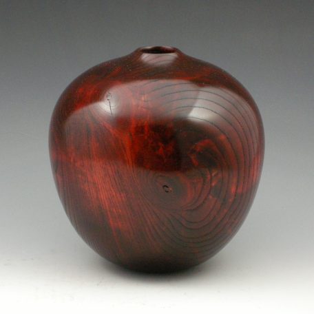 Fire Ash Crotch Vessel, #398, 6 1/4"H x 6 1/4"Dia., Sand textured Ash, dyed black & red, high gloss finish