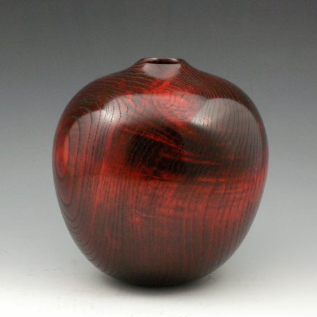 Fire Ash Vessel, #213, 6 3/4"H x 6 3/4"Dia., Sand textured Ash, dyed black & red, high gloss finish