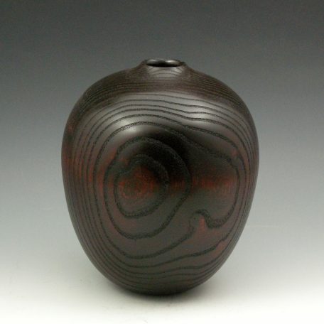 Wine Vessel, #369, 7"H x 6"Dia. Ash, sandtextured, stained, gloss finish