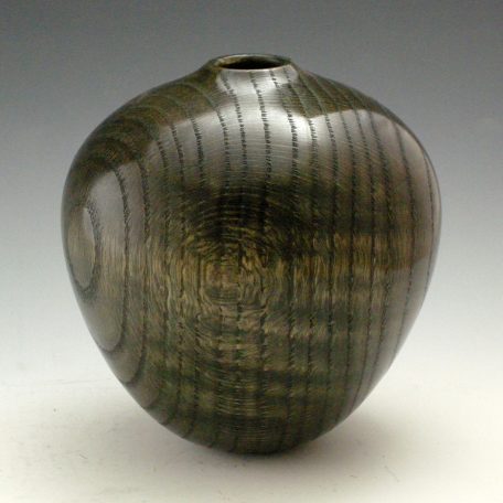 Dark Forest, #433, 6 3/4"H x 7"Dia, curly Red oak, dyed green on black
