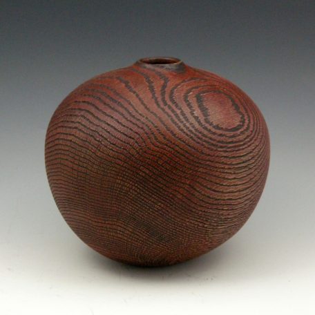 Red & Black Vessel, #361, 6 3/4"H x 7 1/4"D,  Red Oak sandblasted, dyed and waxed