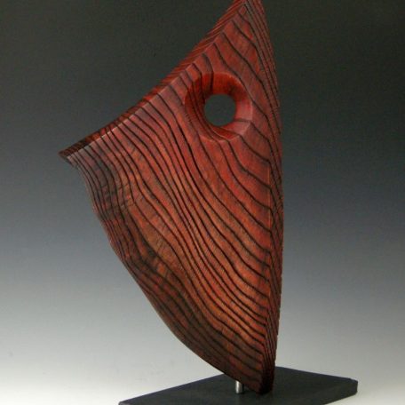 Into the Wind, #416, 18"Hx12"W Carved, sandblasted and dyed Red Oak