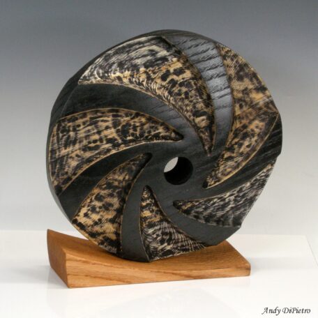 “Harvester"  Quarter-sawn Oak, 12 1/2” H x 12” W x 4”D, Carved, Sandblasted & dyed black, oil finish 